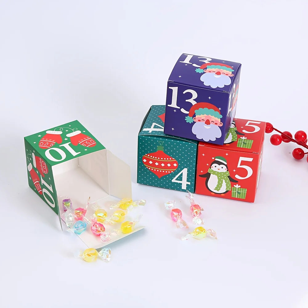 24PCS DIY Christmas Advent Calendar Boxes 24 Days Advent Countdown Gift Boxes Cardboard Number for Kids Xmas Holiday Decoration