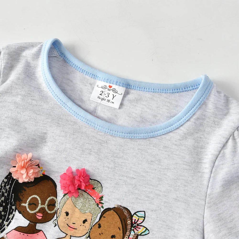 VIKITA Kinder Baumwoll-Freizeitkostüme Kleinkinder Herbst Frühling Minikleid Kinder Blumen Puppenmuster Regenbogen Prinzessin Alltagskleidung
