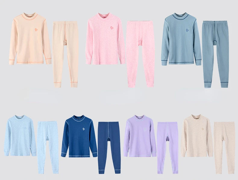 Thermal Underwear for Boys Cotton Thicken Warm Autumn Winter Teenage Children Underwears Set Solid Two Pieces Girls Clothing Set
