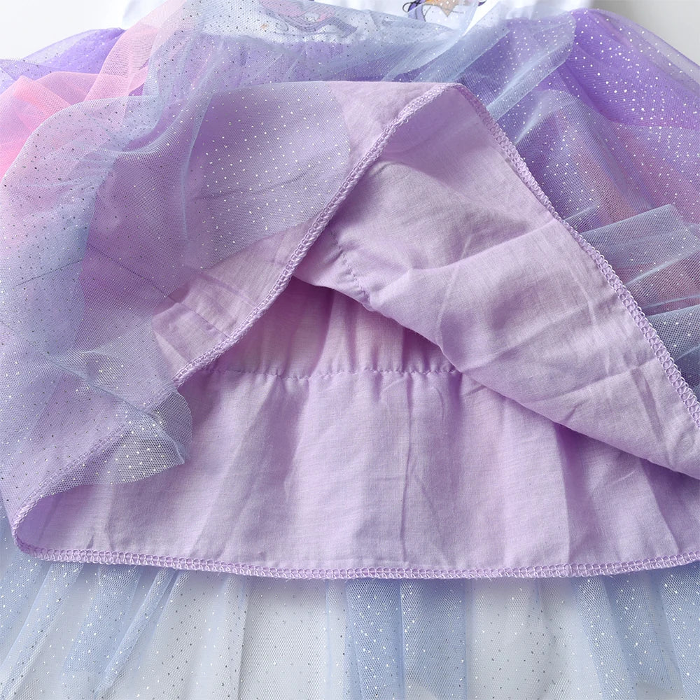 VIKITA Summer Kids Dresses Flying Sleeve Unicorn Children Dress Cartoon Print Tutu Girls Dress  Baby Irregular Party Clothing