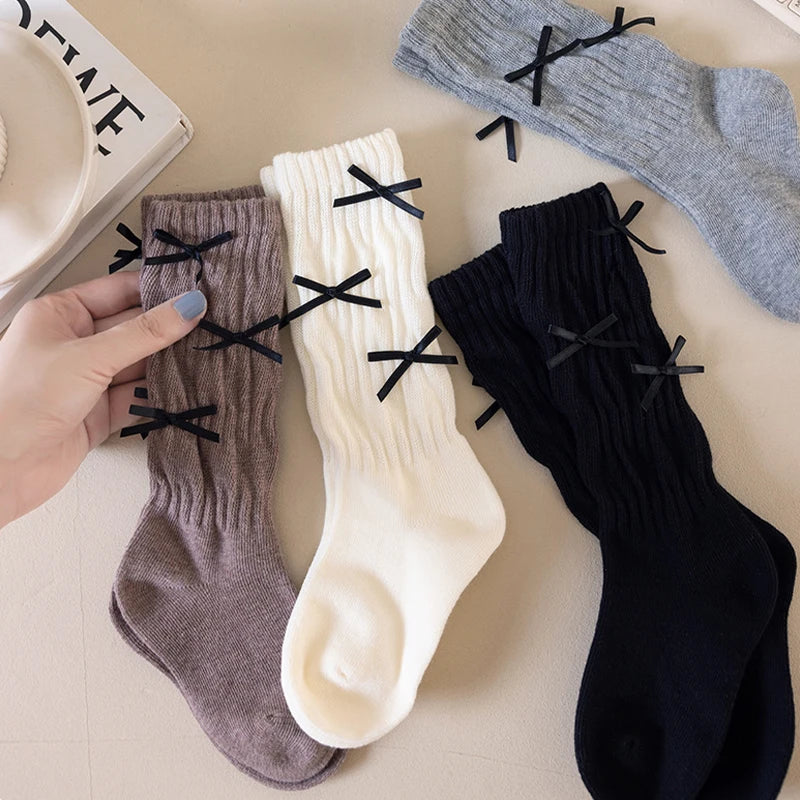4 Pairs Long Girl Socks New School Style Student Socks For Girls Children'S Socks Solid Color Kids Stocking For Girls