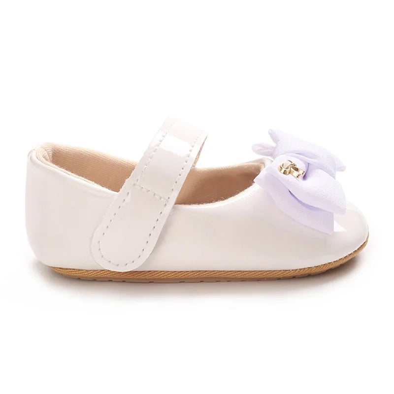 Infant Girls Bowknot Mary Jane Flats with Non-Slip Sole Cute Princess Dress Shoes for Newborns Adorable Crib Shoes