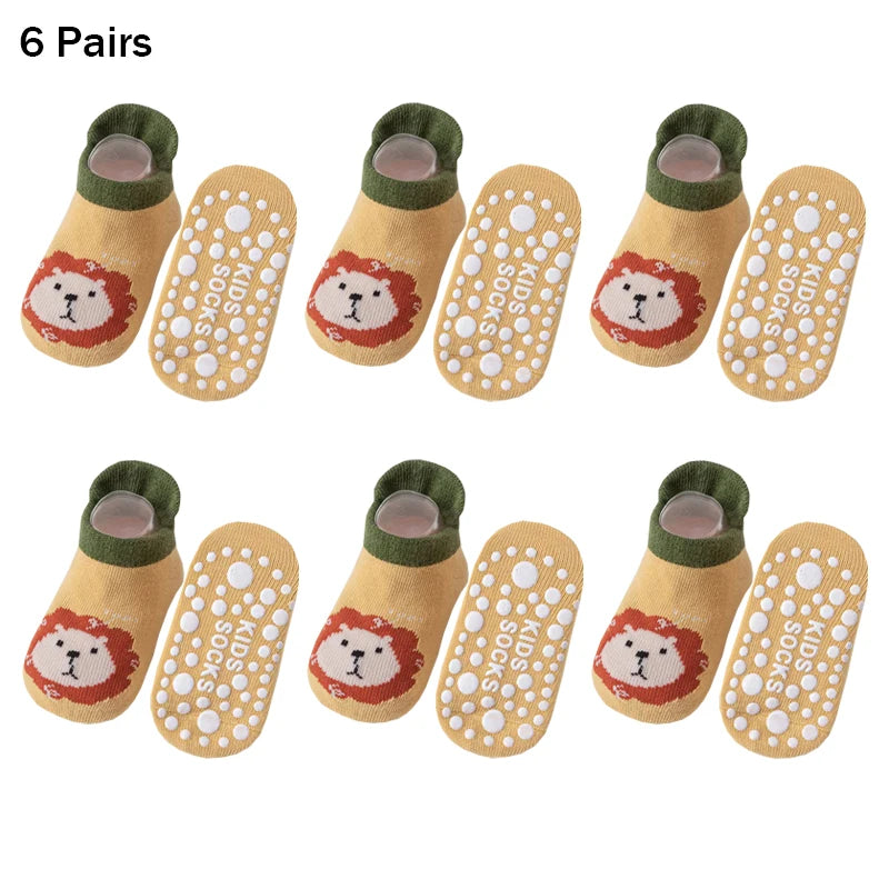 6 Pairs Spring Summer Kids Cotton Socks Children Autumn Cute Cartoon Animal Pattern Comfy Breathable Baby Non-slip Floor Socks