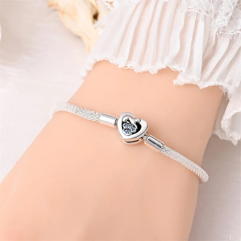 Bracelet Silver 925 Original 17-20CM Star Moon Sun Four Leaf Clover Green Zircon Bracelets Fit DIY Charms Birthday Jewelry Gifts
