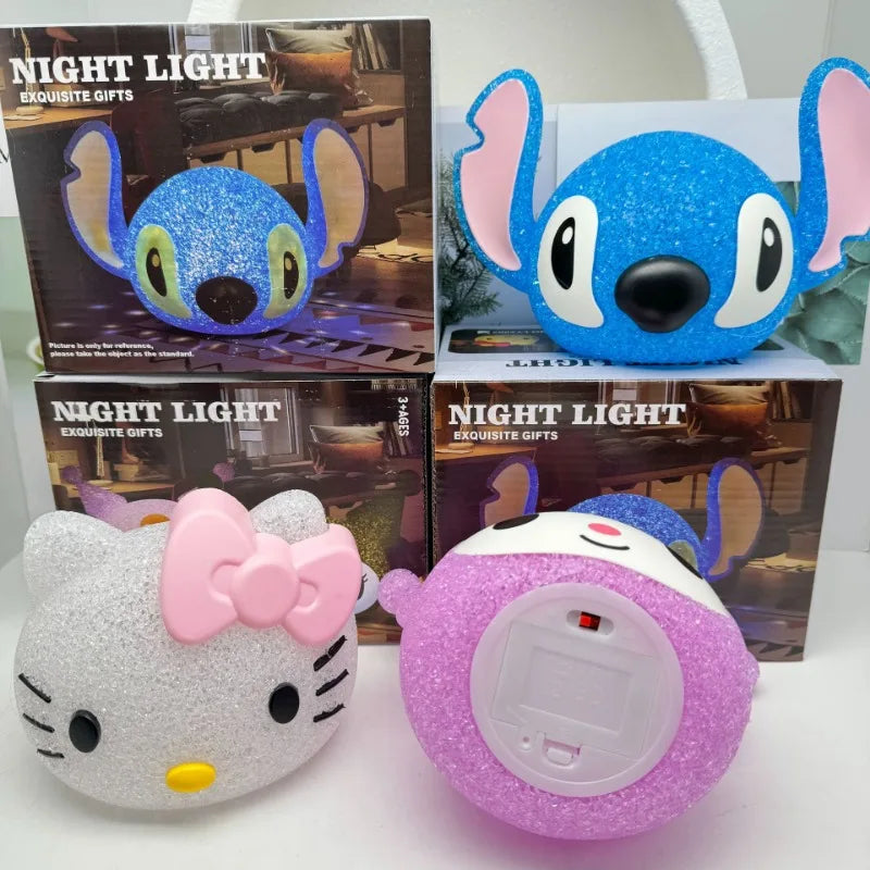 Disney Stitch Particle Projection Night Light Cartoon Hello Kitty Kuromi 3D Doll Reading Lamp Creative Desk Lamp Kids Gifts