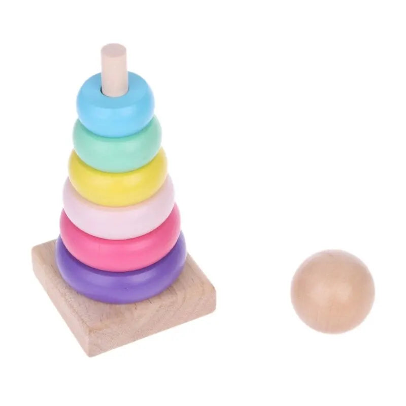 Children Rainbow Tower Ferrule Wooden Toy Stacking Circle Baby Early Childhood Education Puzzle Ring Montessoris Toys Kids