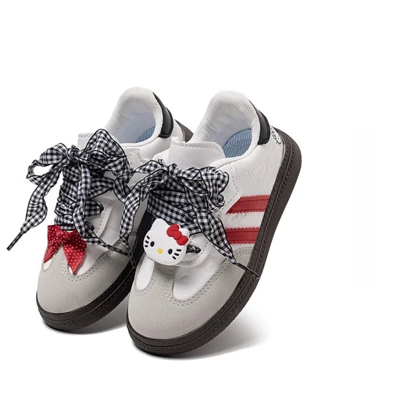 Kids'Casual Shoes Cartoon Hello Kitty Bow PU Leather Spring Shoes For Girls Anti-slip Velcro White Shoes Size 23-37