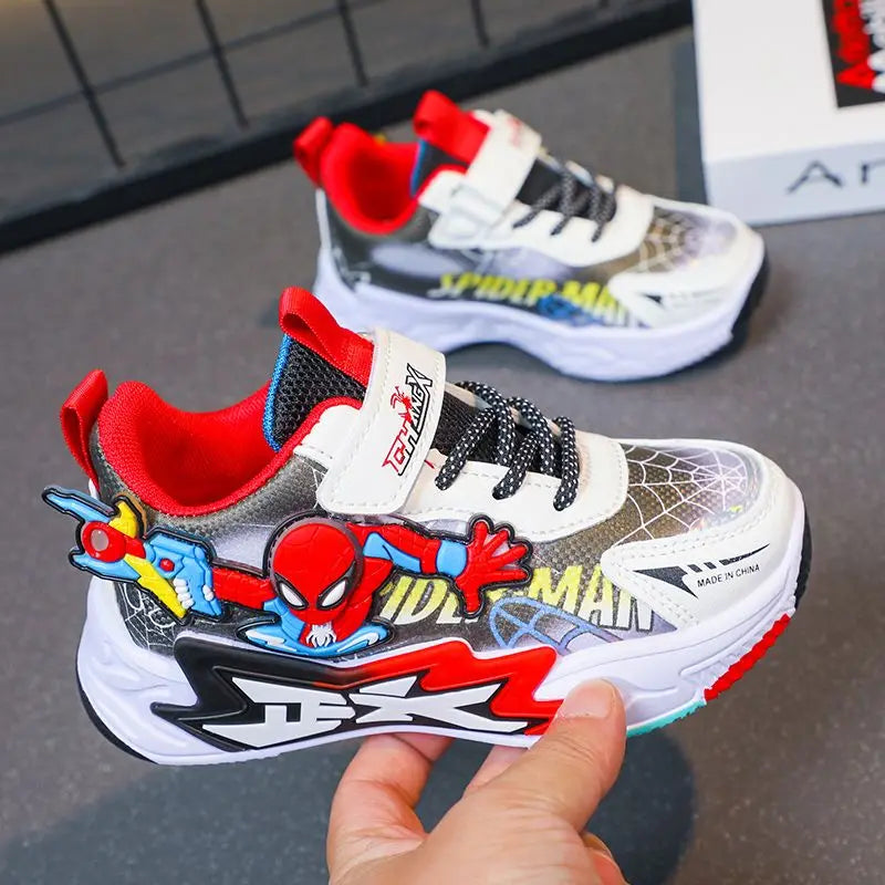 Kids'Casual Shoes Mesh Spider-Man Spring Shoes For Boys Flat Outdoor Basketball Anti-slip Breathable Blue Red Shoes Size 27-38