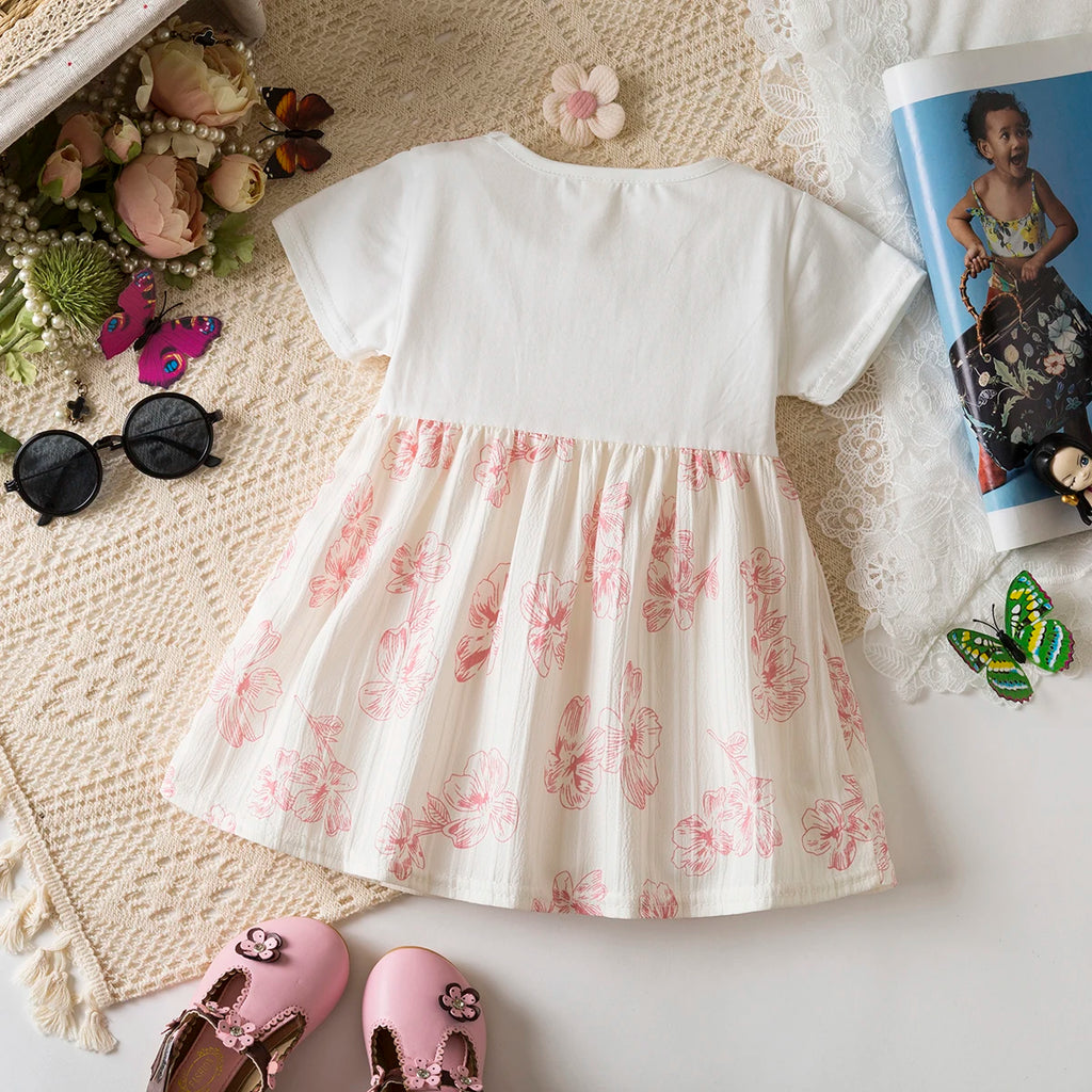 6-24 Months Summer New Soft And Comfortable Baby Girl Dress, Sweet Flower Children'S Short Sleeved Clothes