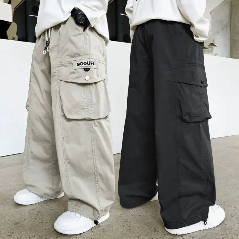 2025 Spring Autumn Boys' Cuffed Cargo Pants Straight Leg Cotton Stylish New Design