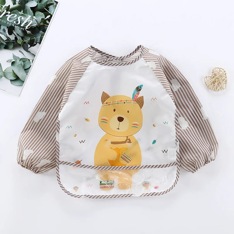 PANGDUBE Waterproof Art Smock Long Sleeve Coverall with Pocket Toddler Painting Apron Baby Feeding Bib for Boys Girls Bib