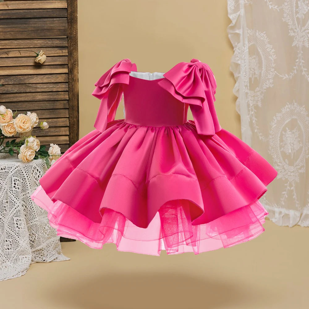 Elegant Pink Bow Girls Party Princess Dress Formal Wedding Bridesmaid Birthday Prom Dresess for Girl Gala Christmas Kids Clothes