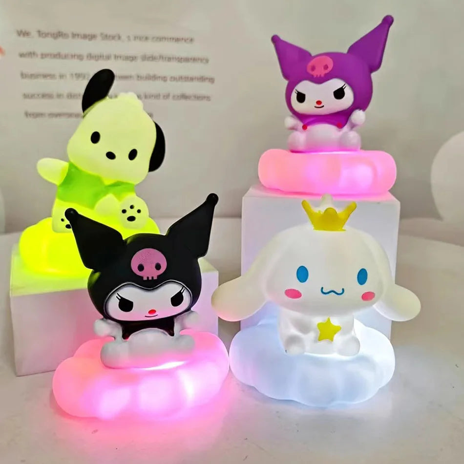 New Kawaii Sanrios Night Light Enamel Cloud Cartoon Kuromi Cinnamoroll Pochacco Small Table Light Illuminating Decoration