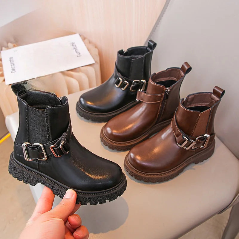 Kids'Casual Boots Mid-Calf Boots PU Leather  Winter Shoes For Girls Anti-slip Warm Thick Bottom Brown Black Shoes Size 26-37