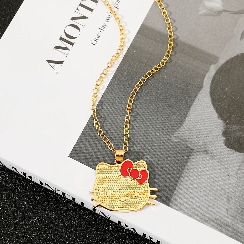Sanrio Animation Peripherals Characters Hello Kitty Peripheral Golden Pendant Necklace Kawaii Jewelry Accessories Birthday Gift