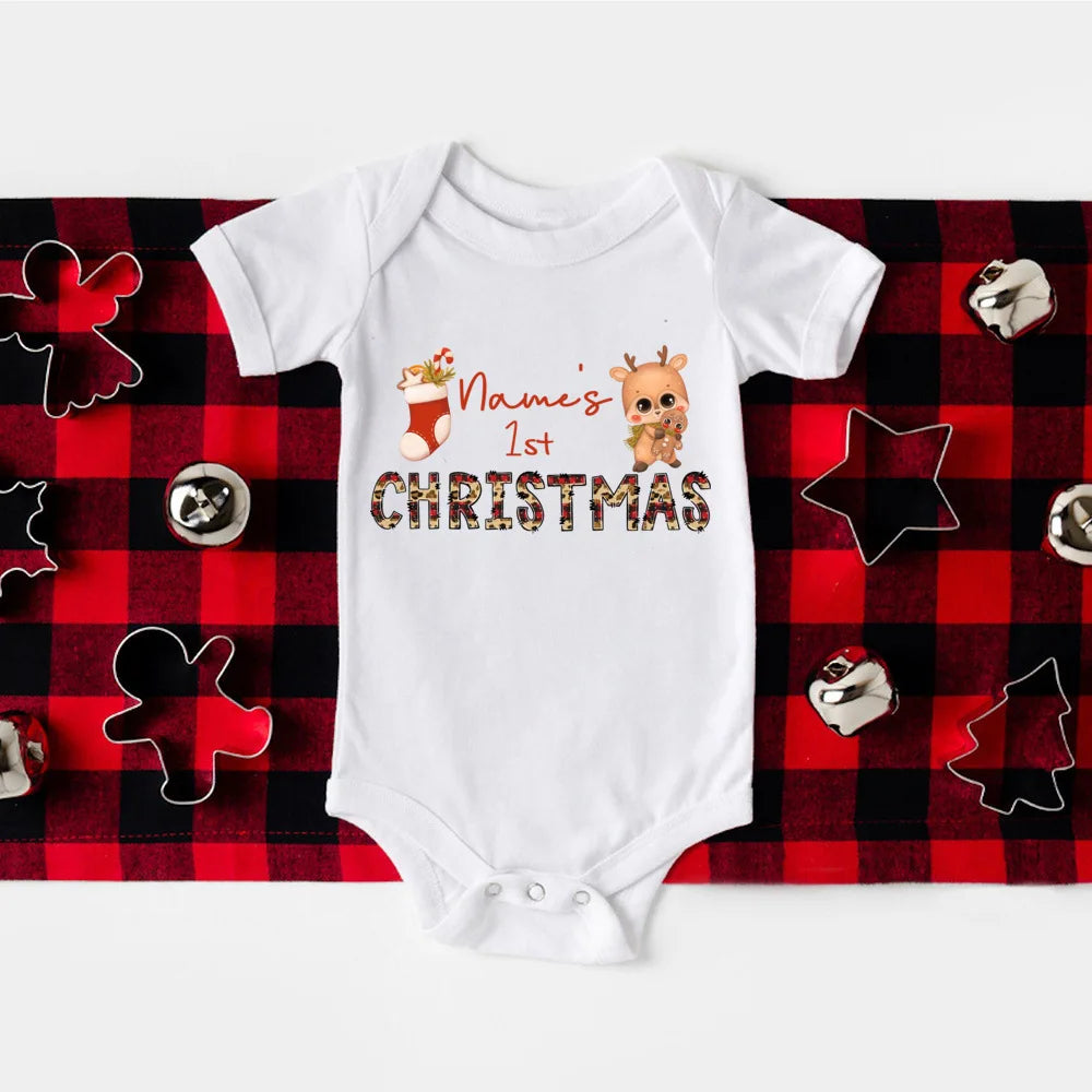 Personalize My 1st Christmas Romper Newborn Bodysuits Xmas Party Gift Boys Girls Short Sleeve Jumpsuit Holiday Xmas Clothes