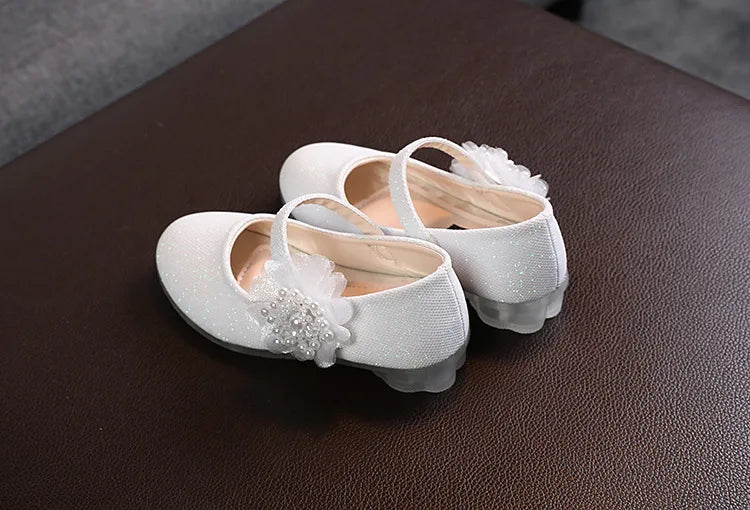 Korean Style Fashion Kids Beaded Little Flowers Leather Shoes Girls Princess Shoes Children Crystal Soft Bottom Dancing Shoes