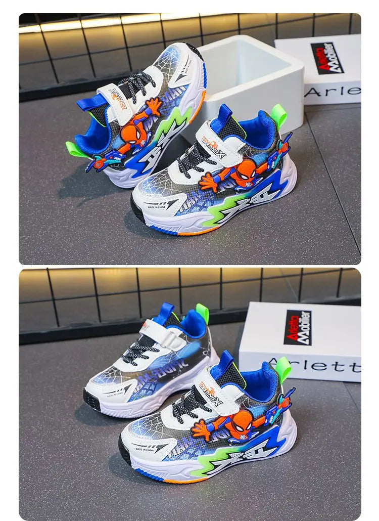 Kids'Casual Shoes Mesh Spider-Man Spring Shoes For Boys Flat Outdoor Basketball Anti-slip Breathable Blue Red Shoes Size 27-38