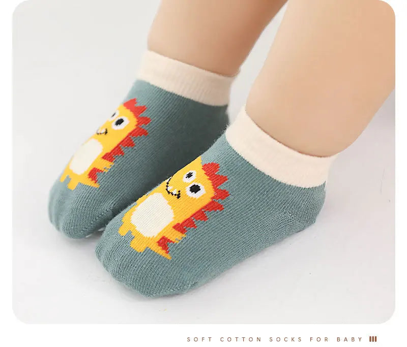 6 Pairs Spring Summer Kids Cotton Socks Children Autumn Cute Cartoon Animal Pattern Comfy Breathable Baby Non-slip Floor Socks