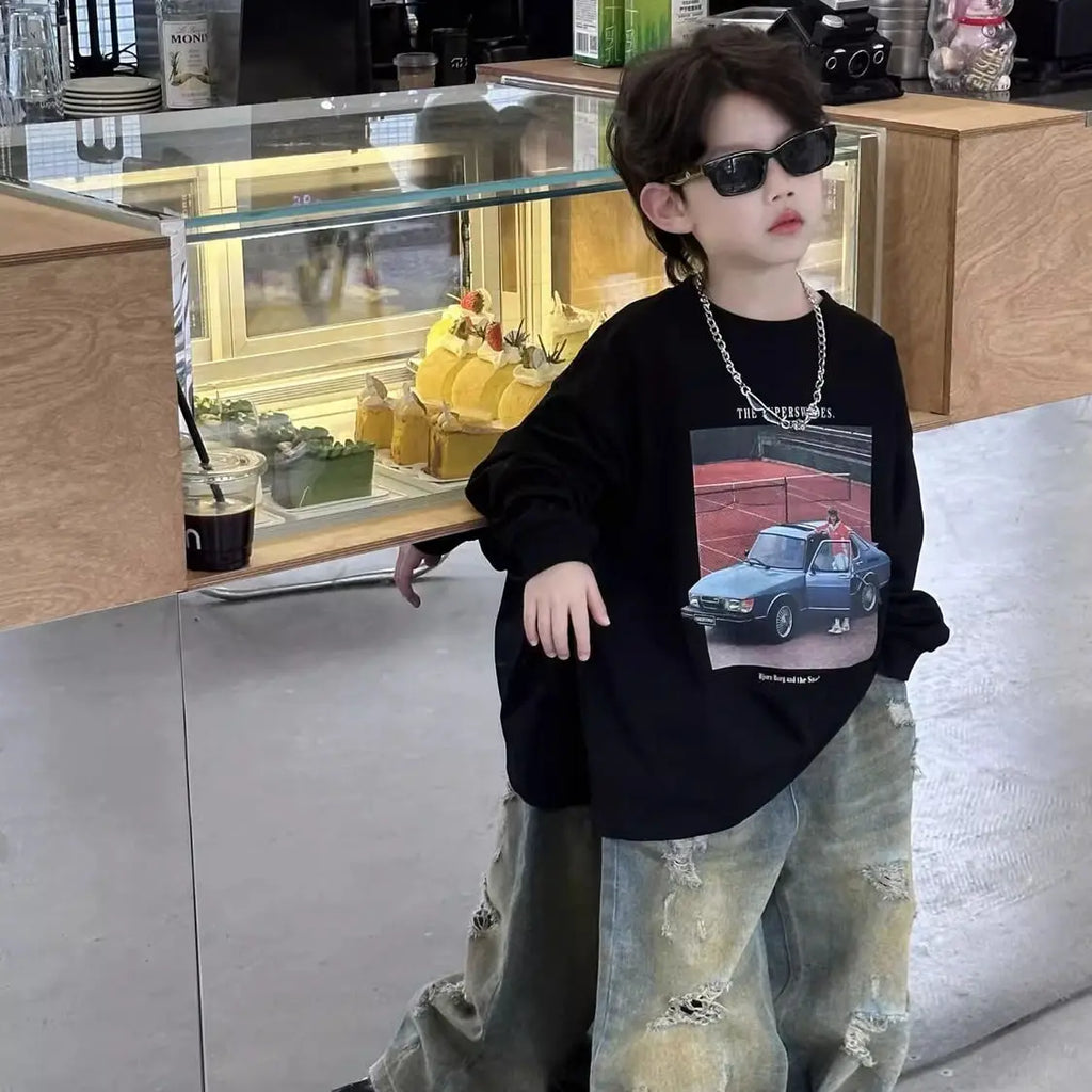 Loose Autumn Cotton T Shirt Child Korean Children's Clothing 2025 Kids Boys Clothes Long Sleeve Outdoor Tees Year Old Boy Wear