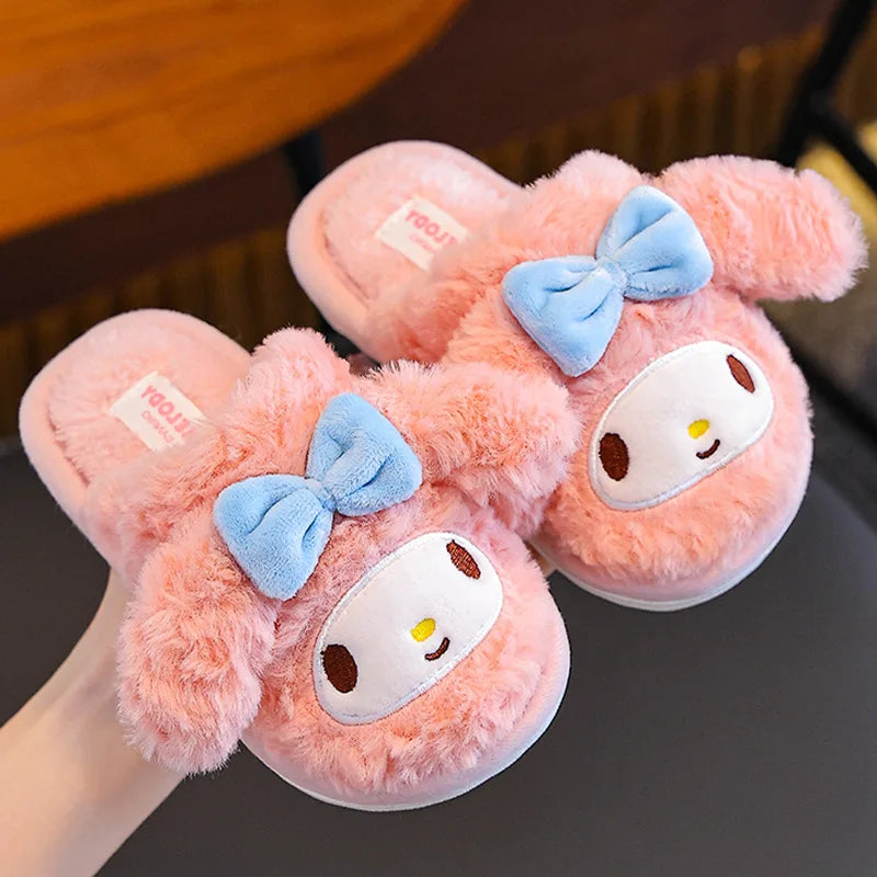 Kids'Slippers House Shoes Cotton Cartoon Kuromi Winter Shoes For Girls Warm Anti-slip Soft Bottom Purple Pink Shoes Size 24-39