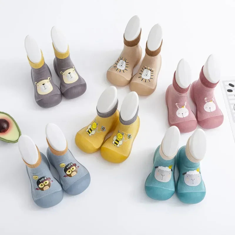 Cute Baby Walking Shoes Soft Soled Knitted Cotton Socks Children's Socks Shoes Hot Stamping Cartoon Anti Kick Toe Caps