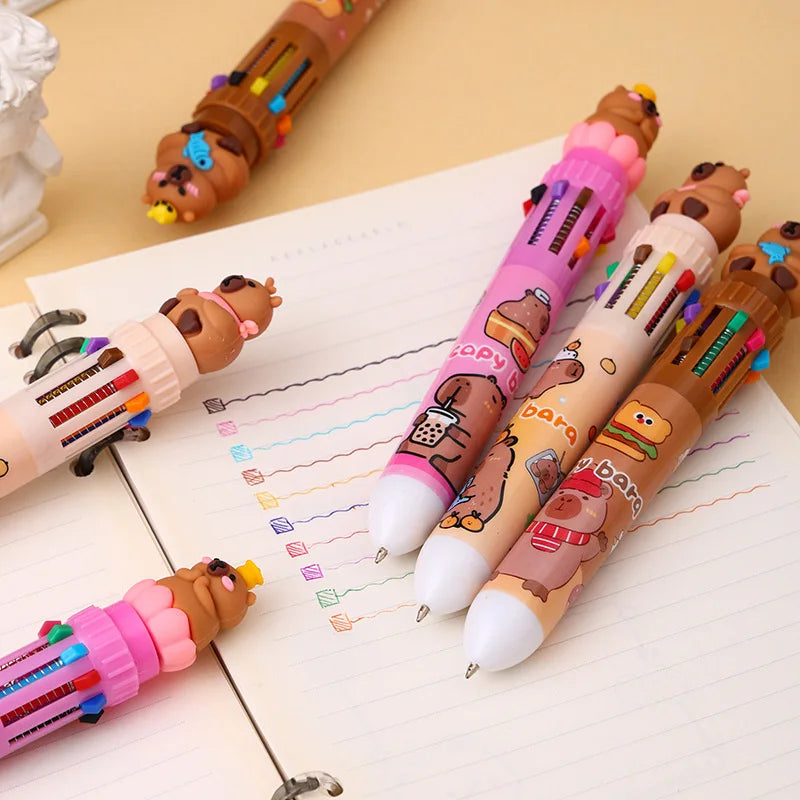 Cute Capybara 36Pcs 10 Color Ballpoint Pen Cartoon Set Capibala Creative Modeling 0.5Mm Multicolor Pen Students Learn Stationery