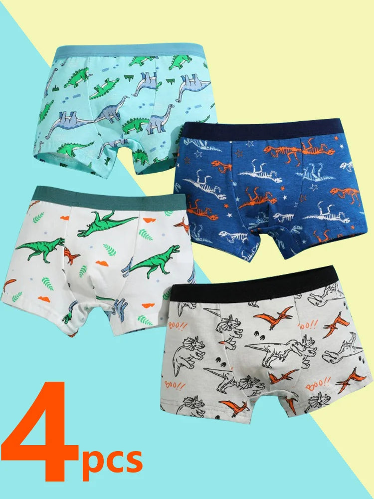 4/8 pcs Boys Boxer sets Briefs Kids Cotton Underwear Baby Underpants Teenager Cartoon Dinosaur Print Soft Children Panties 2-15Y