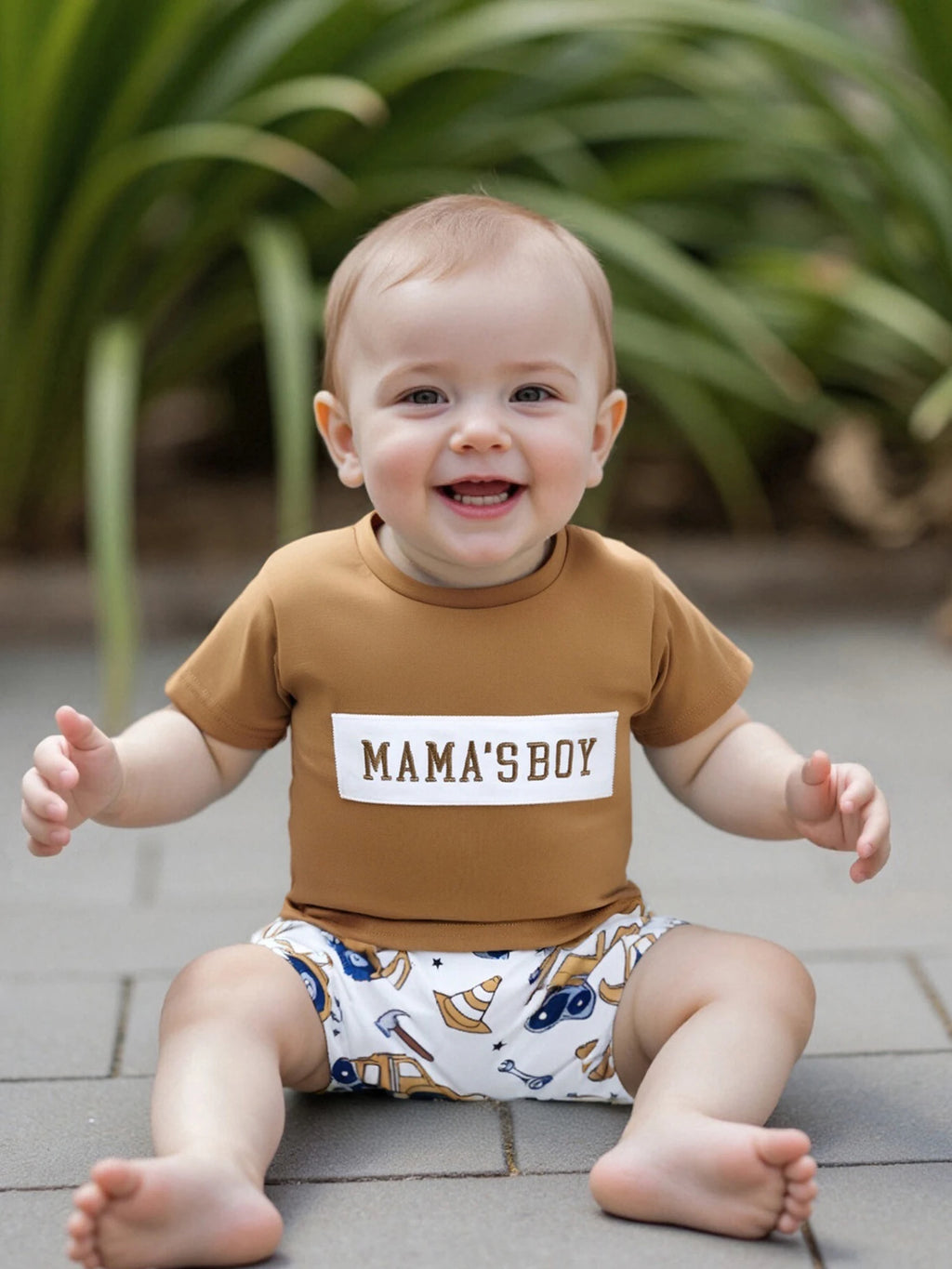 Adorable Baby Boys Summer Outfits with Fun Letter Print T-Shirt and Cute Digger Print Shorts Set for 2-Piece Stylish Ensemble