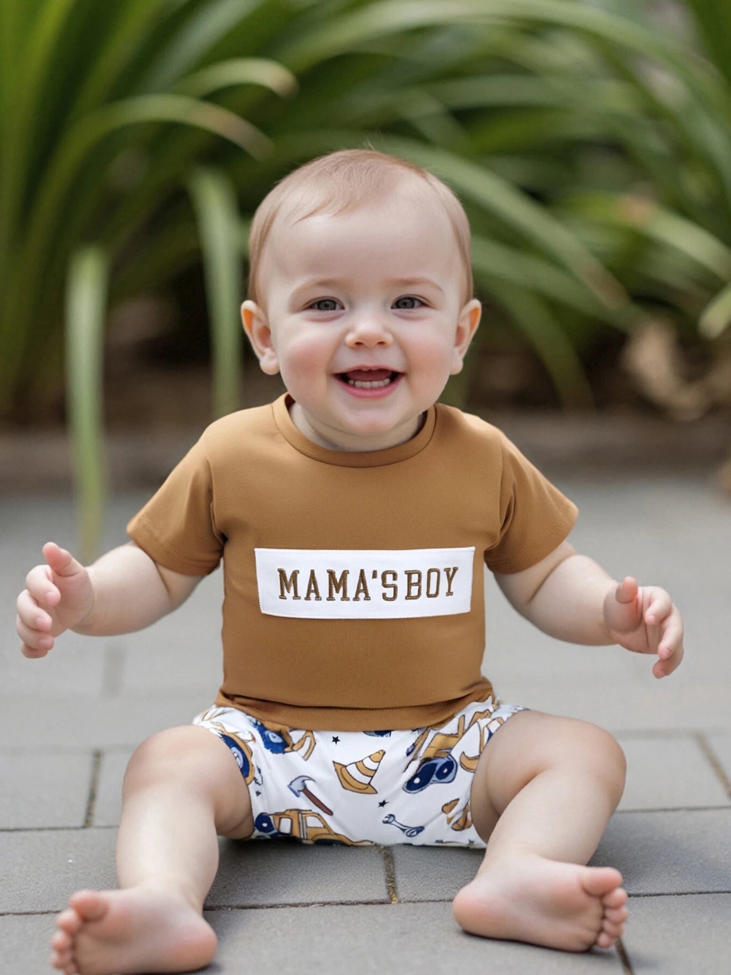 Adorable Baby Boys Summer Outfits with Fun Letter Print T-Shirt and Cute Digger Print Shorts Set for 2-Piece Stylish Ensemble