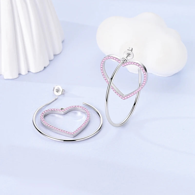 925 Sterling Silver Pave U Shape Heart Eardrop Earrings Hoop Earrings For Women Wedding Engagement For Girlfriend Birthday Gift
