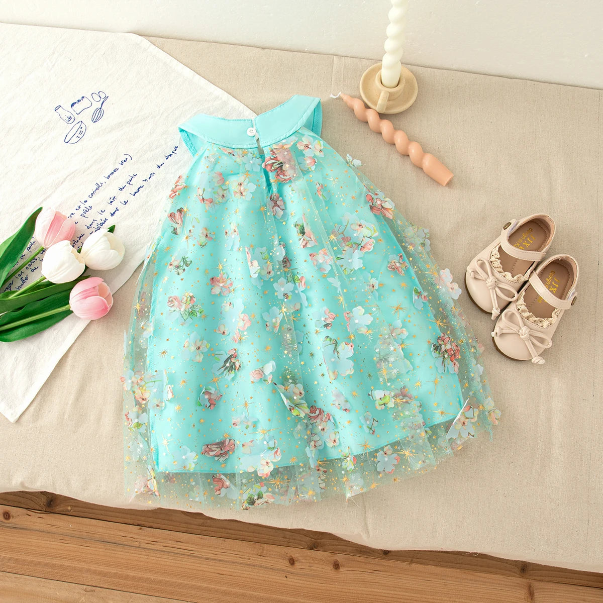 Colorful Floral Chiffon Baby Girl Princess Dress, Summer New Sweet Bow Children'S Clothing Suitable For Birthday Parties (0-3Y)