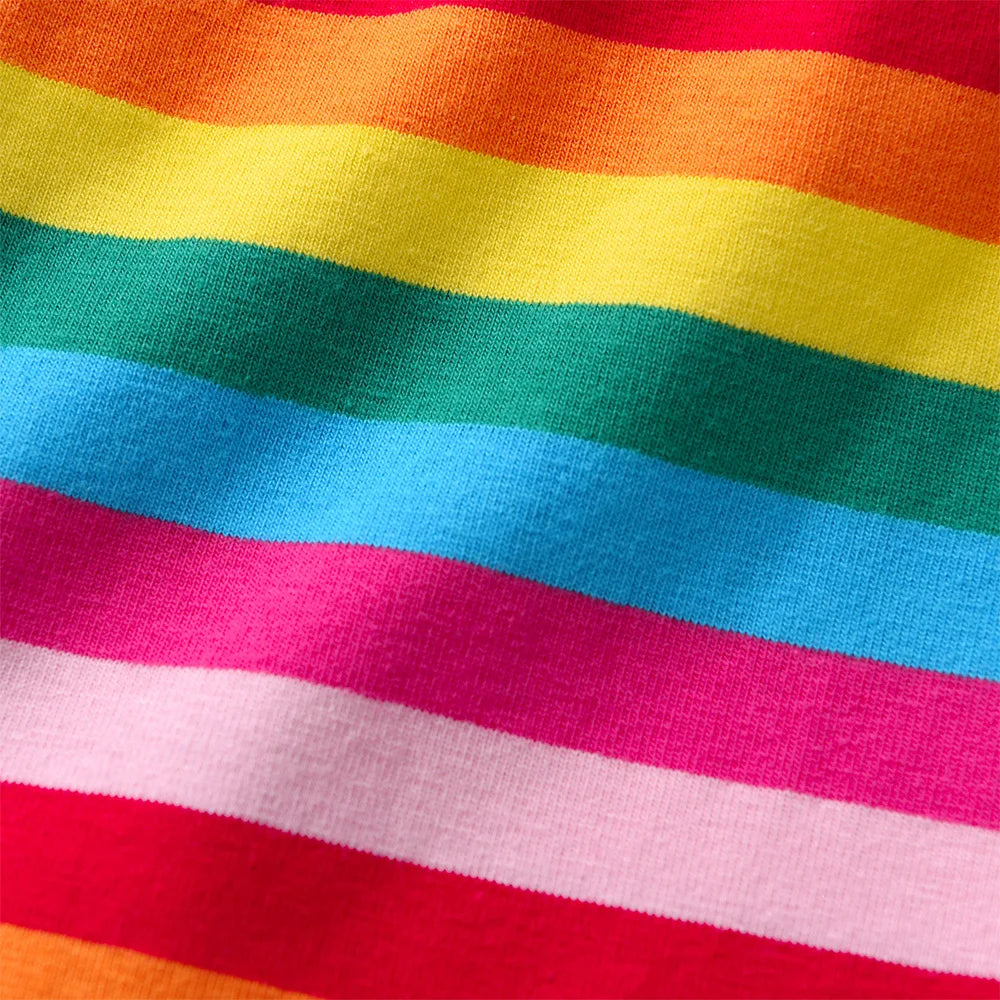 VIKITA Girls Clothing Sets Kids Floral Print Long Sleeve Cotton Rainbow Striped T Shirt and Leggings 2 Pcs Home Wear Clothes Set