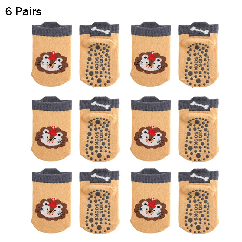 6 Pairs Spring Summer Kids Cotton Socks Children Autumn Cute Cartoon Animal Pattern Comfy Breathable Baby Non-slip Floor Socks