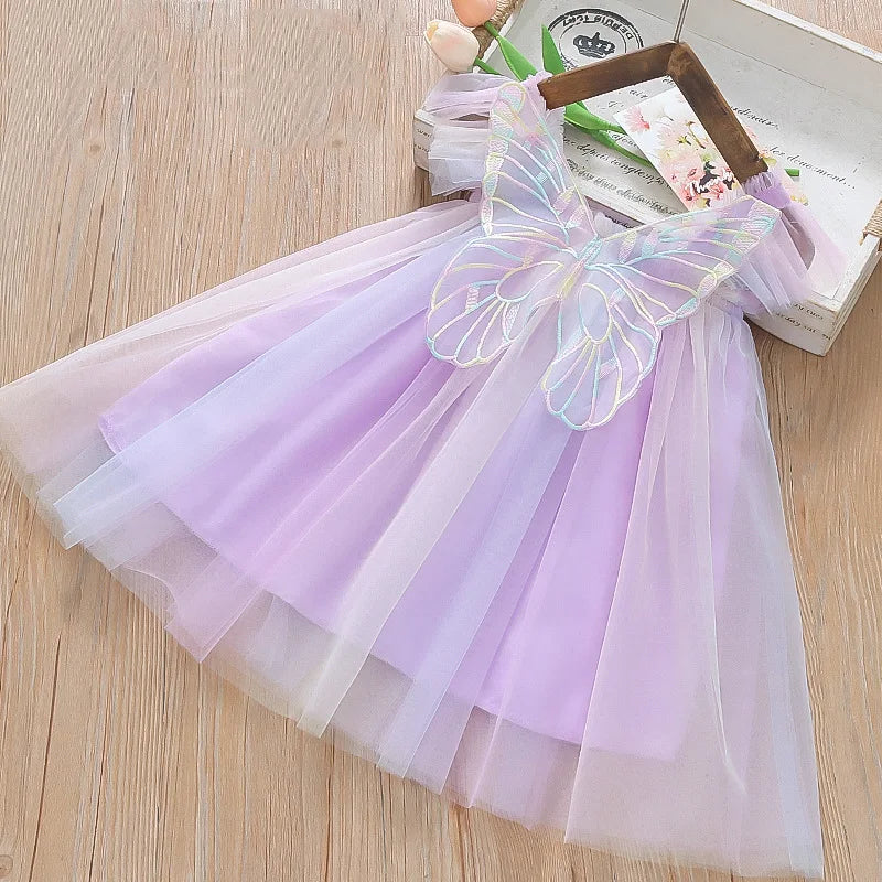 Summer New Colorful Chiffon Baby Girl Princess Dress, Cute Butterfly Wing Children'S Clothing