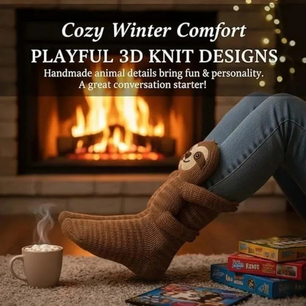  3D Knitted Cute Animal Floor Socks New Fun Novelty Handmade Crocheted Warm Socks Cubic Sloth sloth Creative Children's Gifts