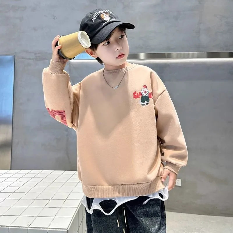 Boys' Medium-Large 2025 New No Hood Spring/Autumn Trendy Stylish Cool Kids Sweatshirt for Spring