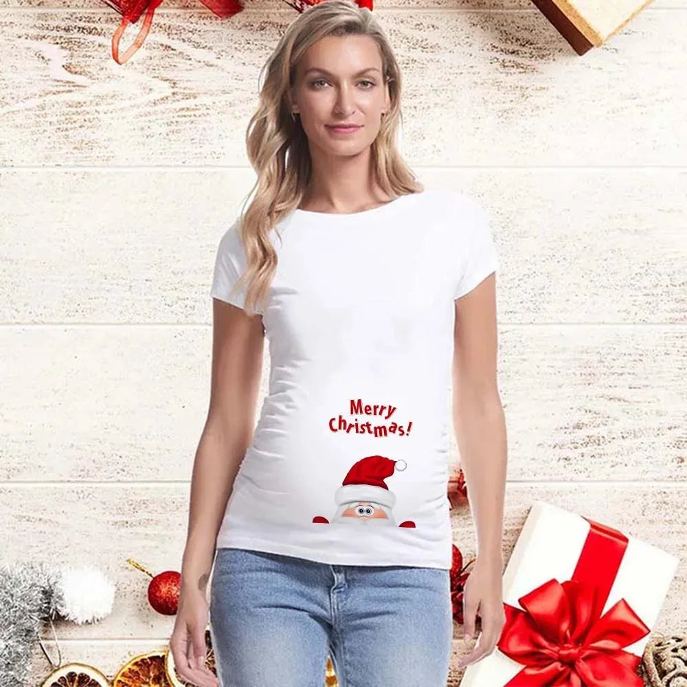 Best Gift 2025 Merry Christmas Maternity T-shirts It's My First Christmas Funny Print Pregnancy Anouncement Tops Tee Shirts