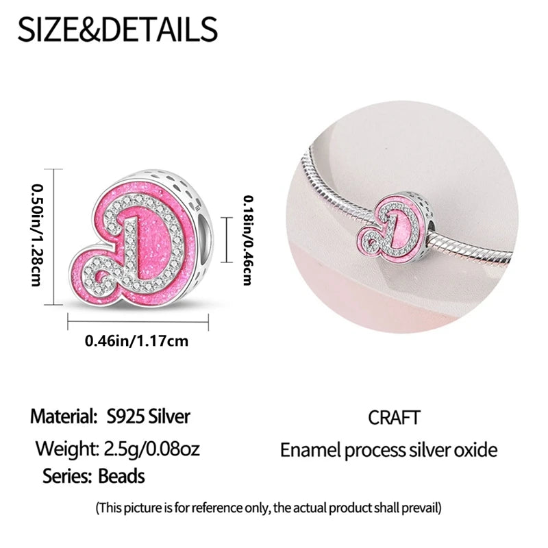 Pink Girl Series 925 Sterling Silver Alphabet Charms Beads Cute Letter Fit Original Bracelet Bangle Necklace DIY Jewelry