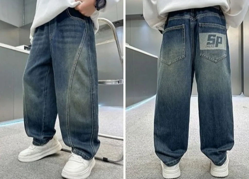 2025 New Korean Style Boys Jeans Spring Autumn Loose Fit Elastic Casual Kids Big Kids Fashion Trendy Jeans