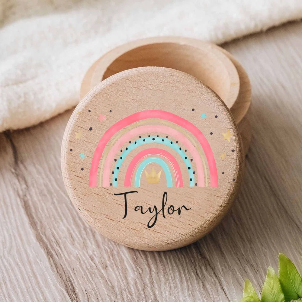Personalised Baby Wooden Rainbow Tooth Box Milk Teeth Storage Collect Teeth Umbilical Save Gifts Custom Name Keepsake Boxes