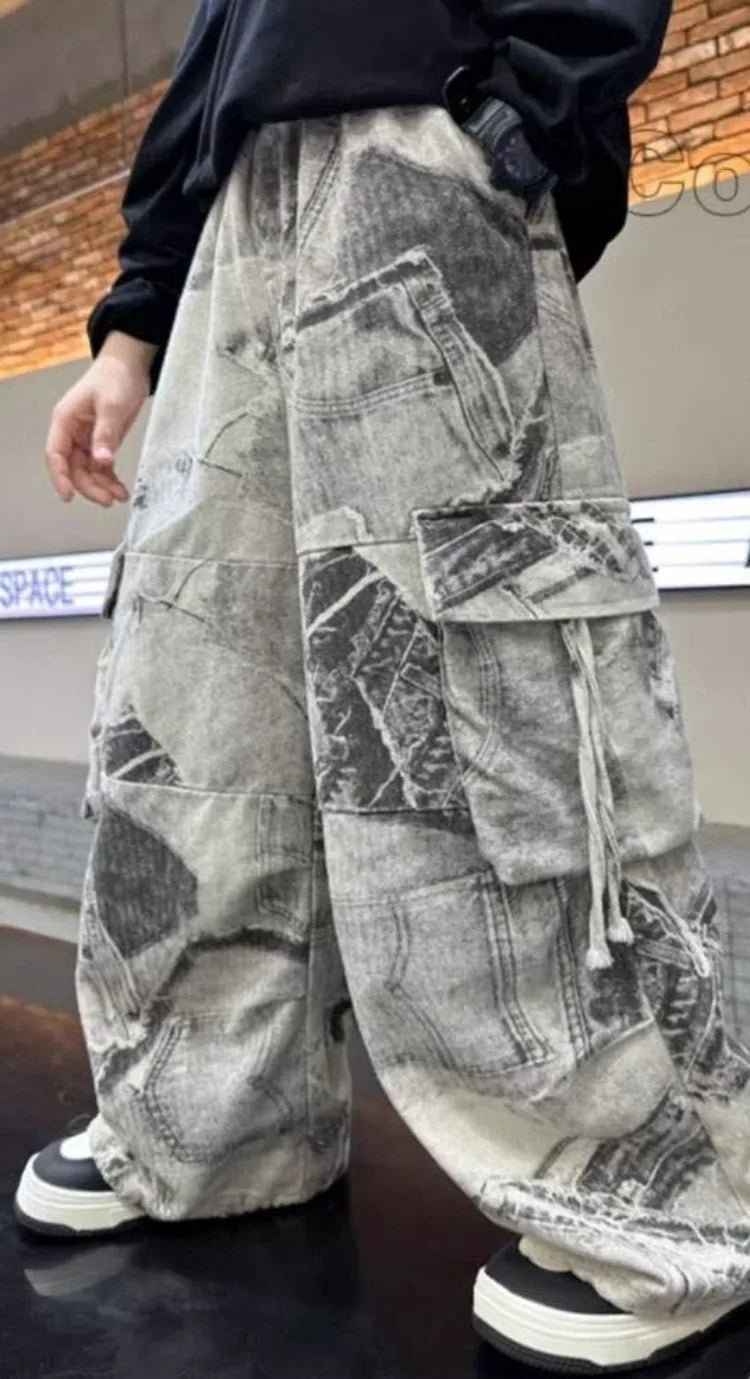 New 2025 Autumn Big Boys Wide-Leg Cargo Pants Loose Straight Comfortable Casual Bestseller for Teen Boys