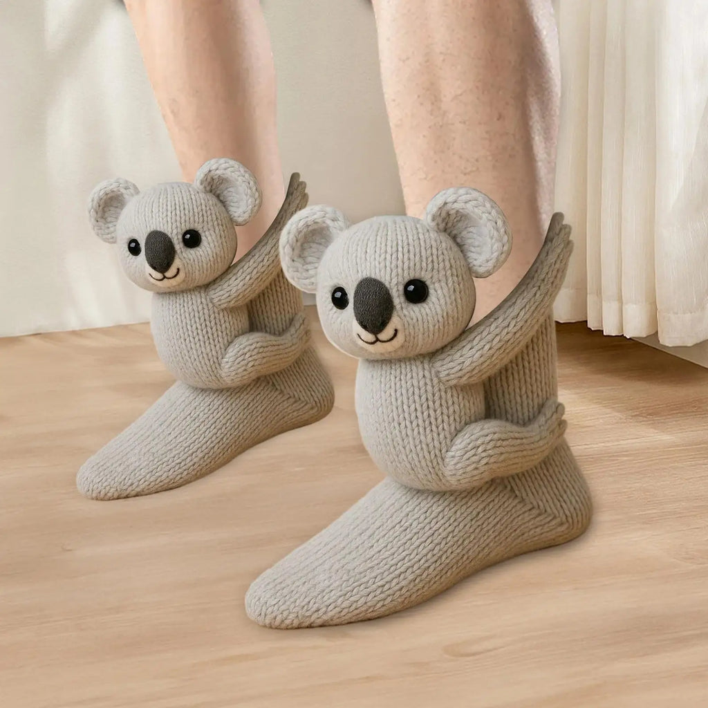 3D Knit Animal Socks Foot Warm Supplies 3D Novelty Knitted Socks for Women Kid Adult Winter Fall Christmas Birthday Indoor Home