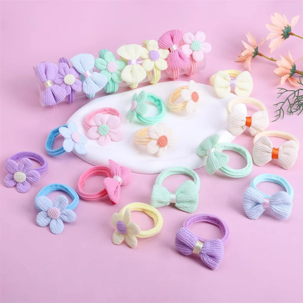 12PCS New Cut Hair Ties Princess Sweet Flower Bow Girls Women Elastic Hair Bands Hair Accessories Headwear