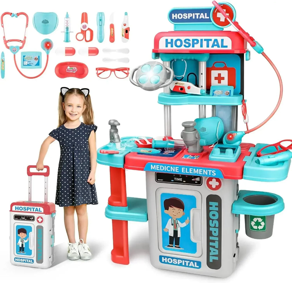 2 in 1 Doctor Kit for Kids Pretend Play Medical Station with Stethoscope Thermometer Sounds & Lights Doctor Toys for Boys Girls