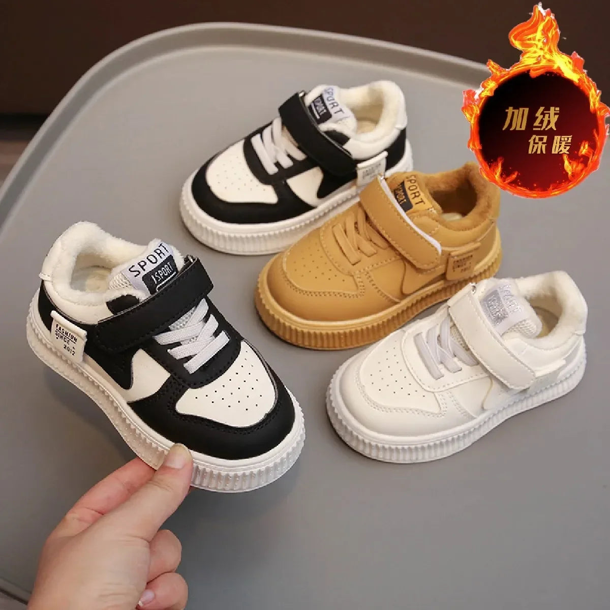 Children's Sneakers Autumn Winter Boys Sport Shoes Girls Comfy Thicken Warm Velet Lined Casual Shoes Toddler Non-slip Footwear