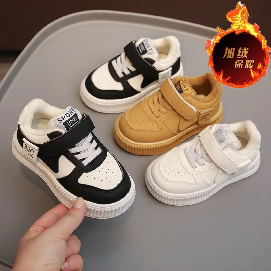 Children's Sneakers Autumn Winter Boys Sport Shoes Girls Comfy Thicken Warm Velet Lined Casual Shoes Toddler Non-slip Footwear
