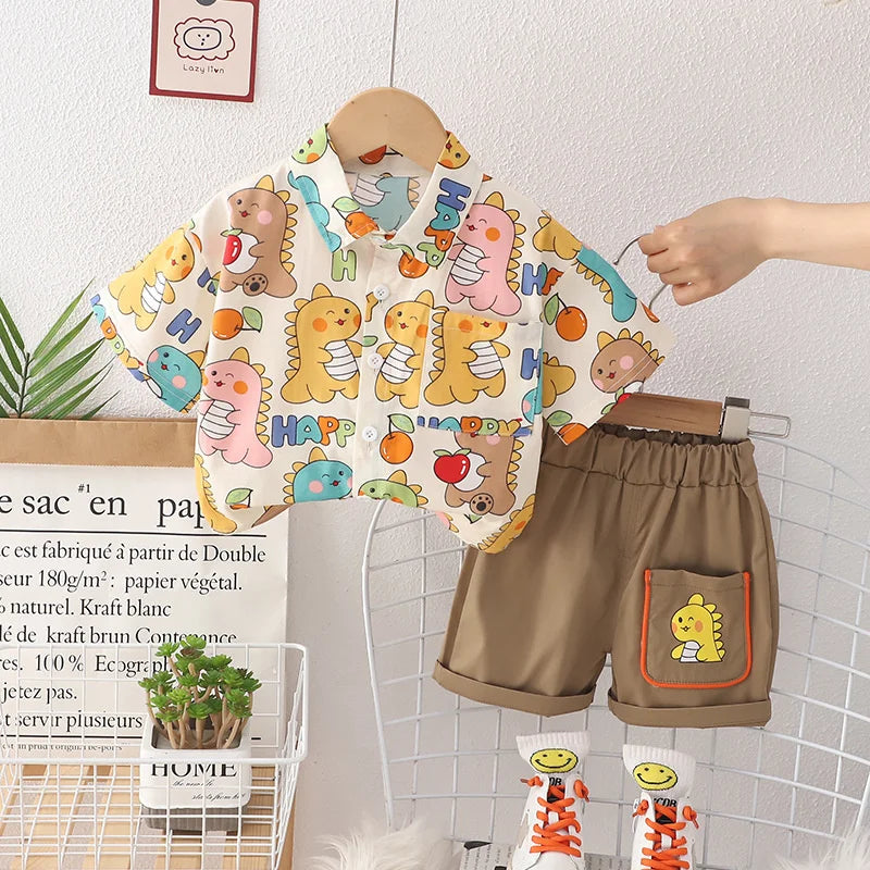 New Summer Baby Clothes Suit Children Boys Casual Cartoon Shirt Shorts 2Pcs/Sets Infant Outfits Toddler Costume Kids Tracksuits