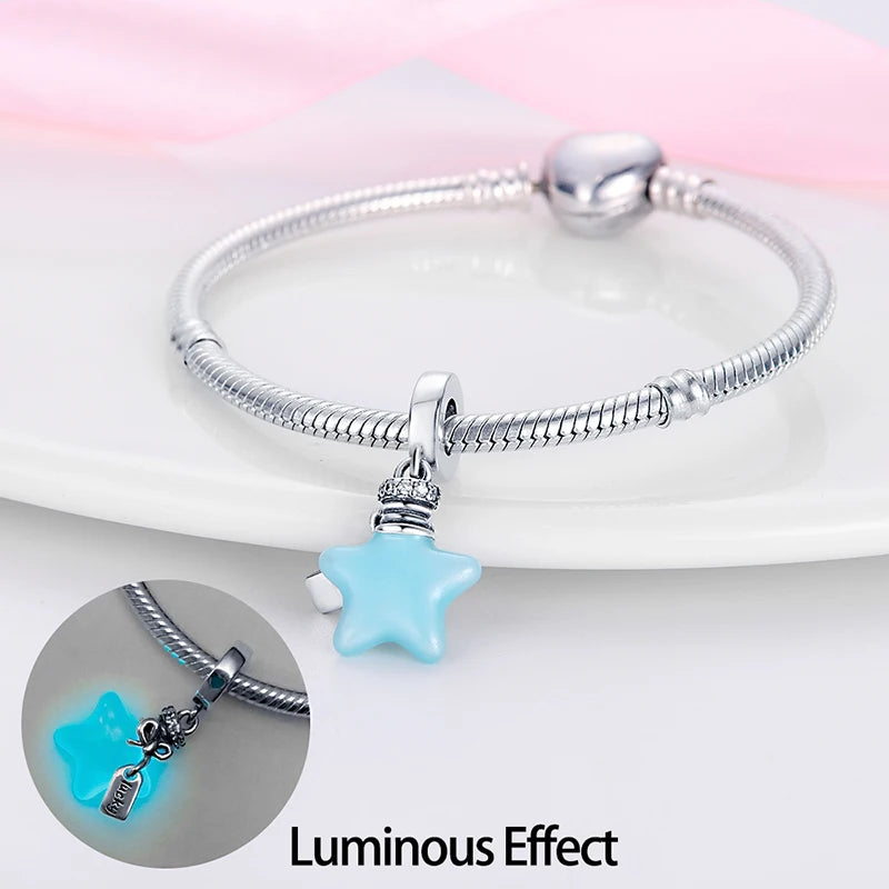 Fit Qikaola 925 Original Bracelets Blue Zircon Owl Luminous Sea Turtle Octopus 925 Silver Charms Beads DIY Birthday Jewelry Gift