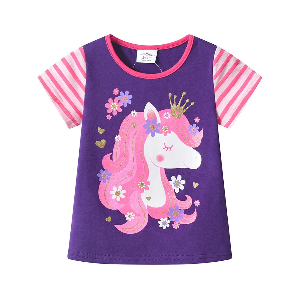 VIKITA Children Clothing Sets for Summer Kids Unicorn Flower Print Short Sleeve T Shirts and Shorts 2 Pcs Suit Clothes Sets